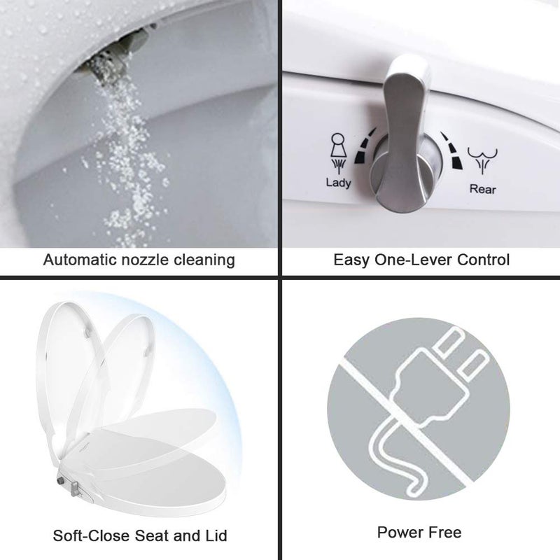 GEOATON Toilet Seat Bidet Seat with Self Cleaning Dual Nozzles Non electric Separated Rear & Feminine Cleaning Natural Water Spray, soft close toilet seat,Easy DIY Installation - Image 2